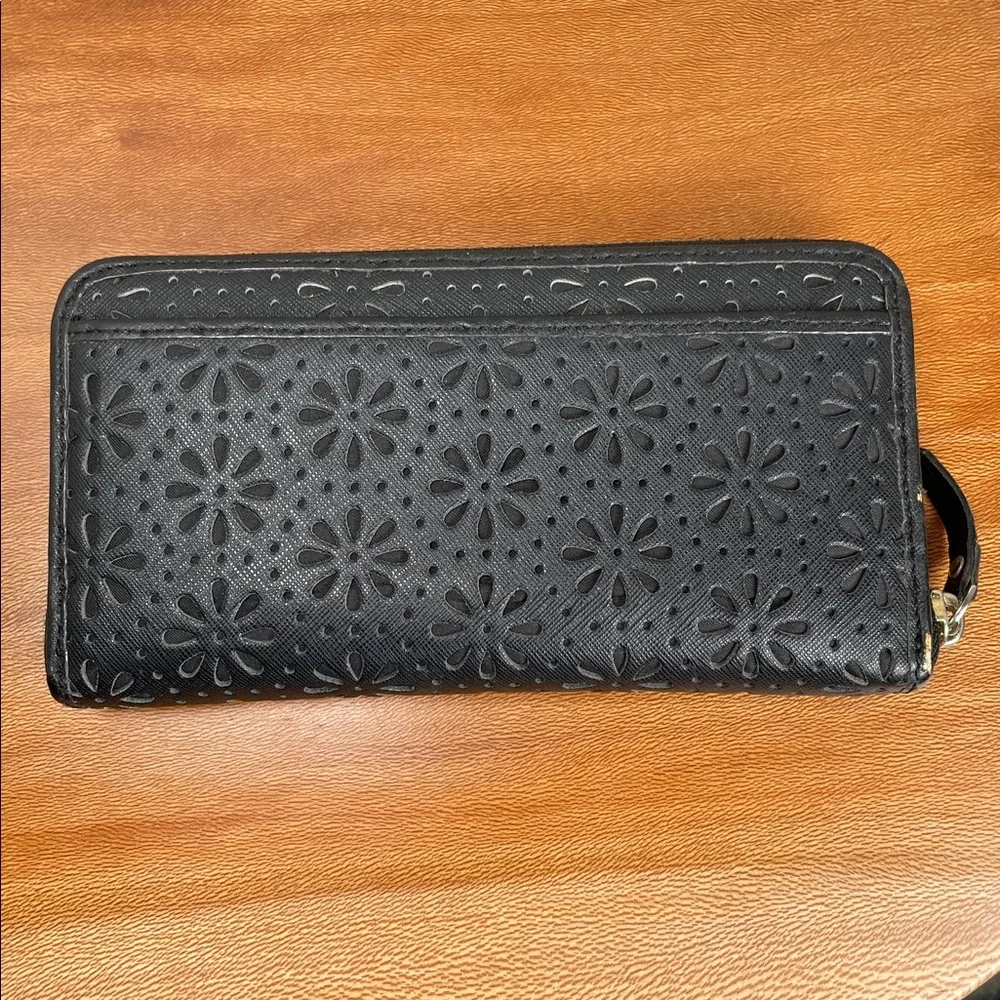 KATE SPADE New York Cedar Street Perforated Lacey Wallet Black Leather